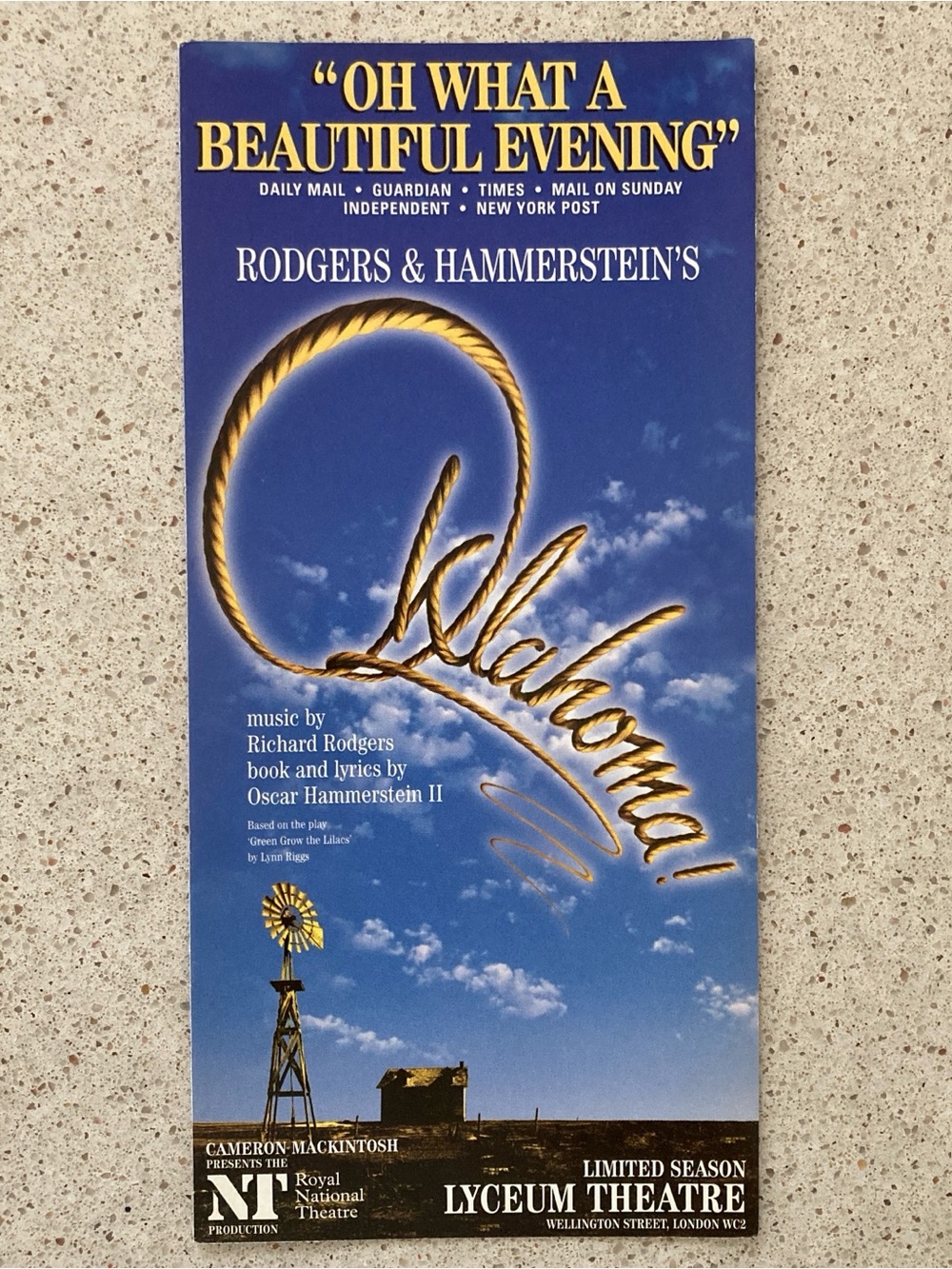 Hugh Jackman Shuler Hensley Oklahoma Flyer London Tri Fold flyer 1999 Excellent